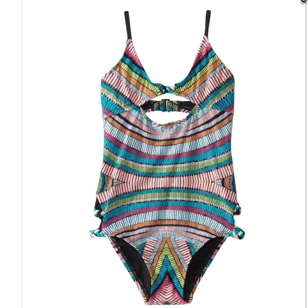 NWT Hobie Multi Color Girls One Piece Swimsuit Geometric Pattern Girls Size 10